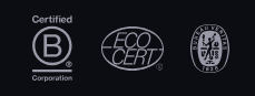 Certified B Corporation, ECOCERT, and COSMOS ORGANIC certifications
